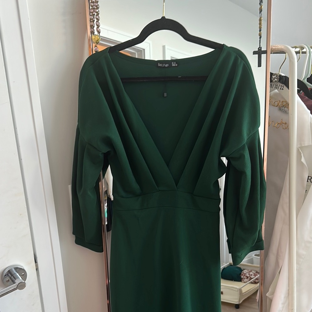 Boohoo Women's Deep Green Long Sleeve Dress